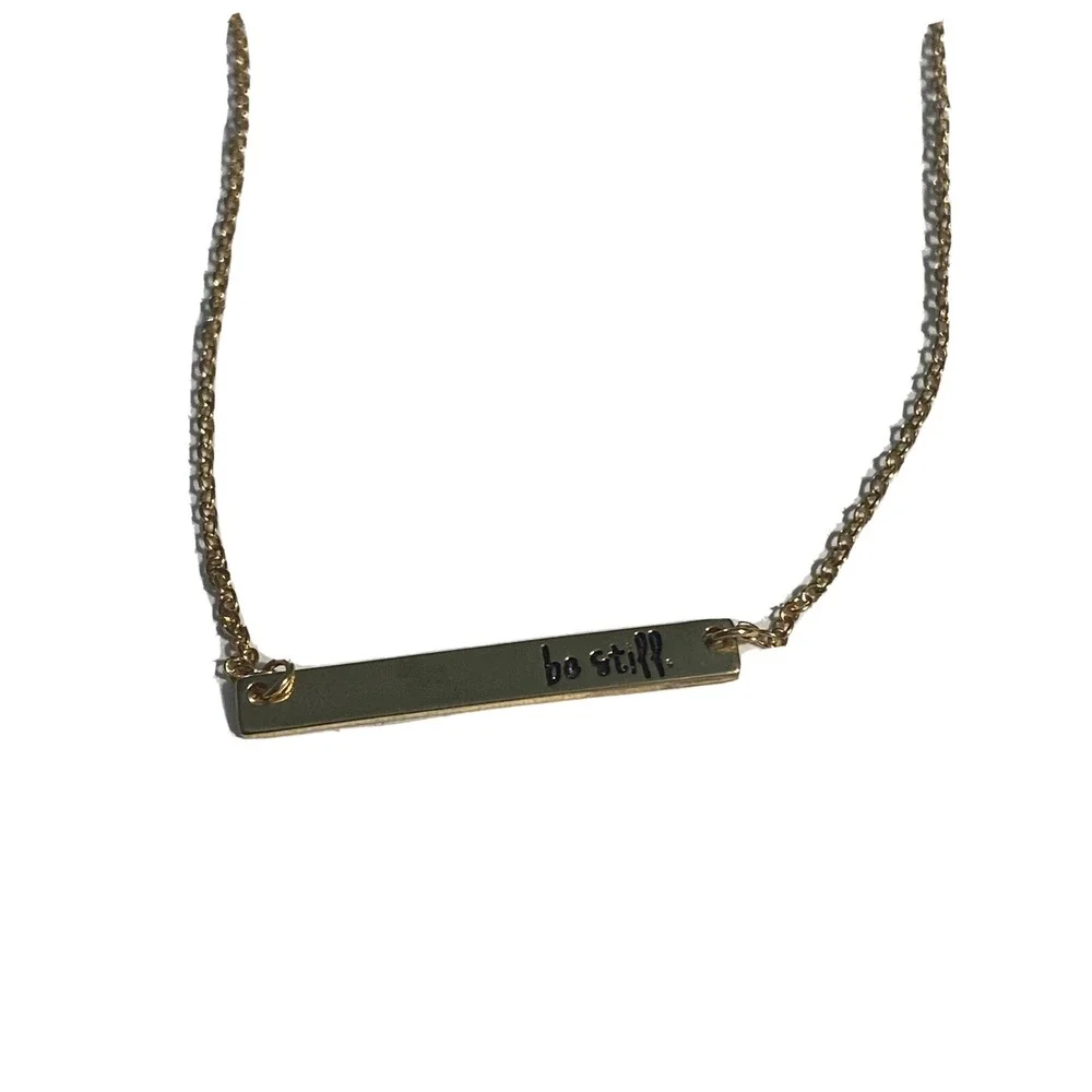 Be Still Engraved Gold Tone Bar Necklace For Men Stainless Steel 18
